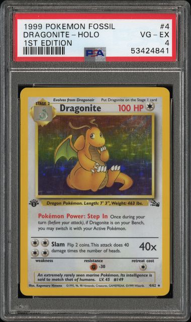 [PSA 4] 1999 POKEMON FOSSIL #4 DRAGONITE-HOLO 1ST EDITION #53424841