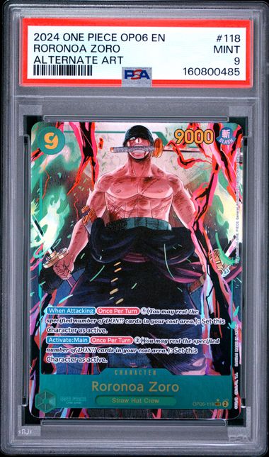 [PSA 9]  OP06-WINGS OF THE CAPTAIN #118 RORONOA ZORO ALTERNATE ART #160800485