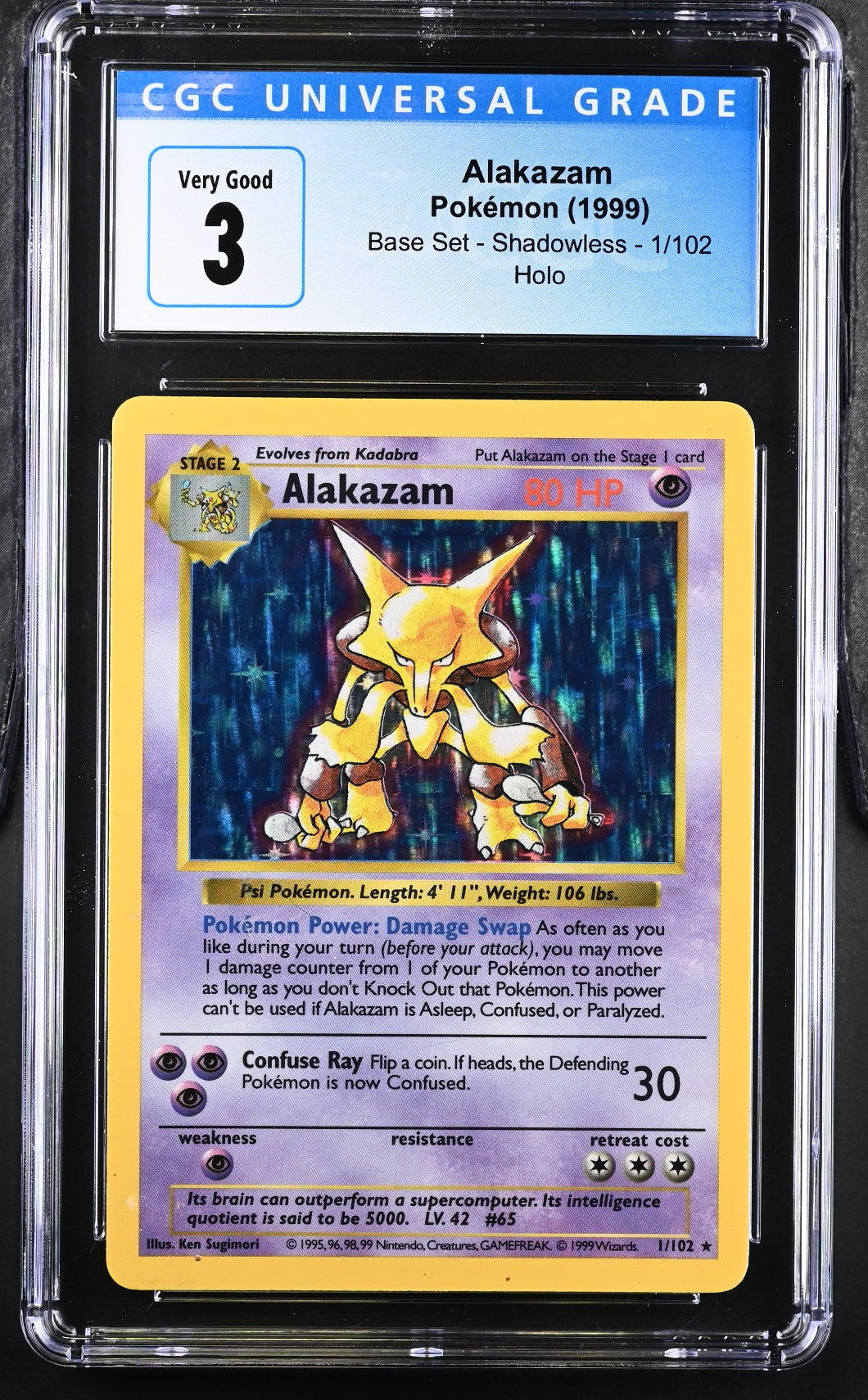 [CGC 3] BASE SET 1/102 ALAKAZAM SHADOWLESS #3901776061