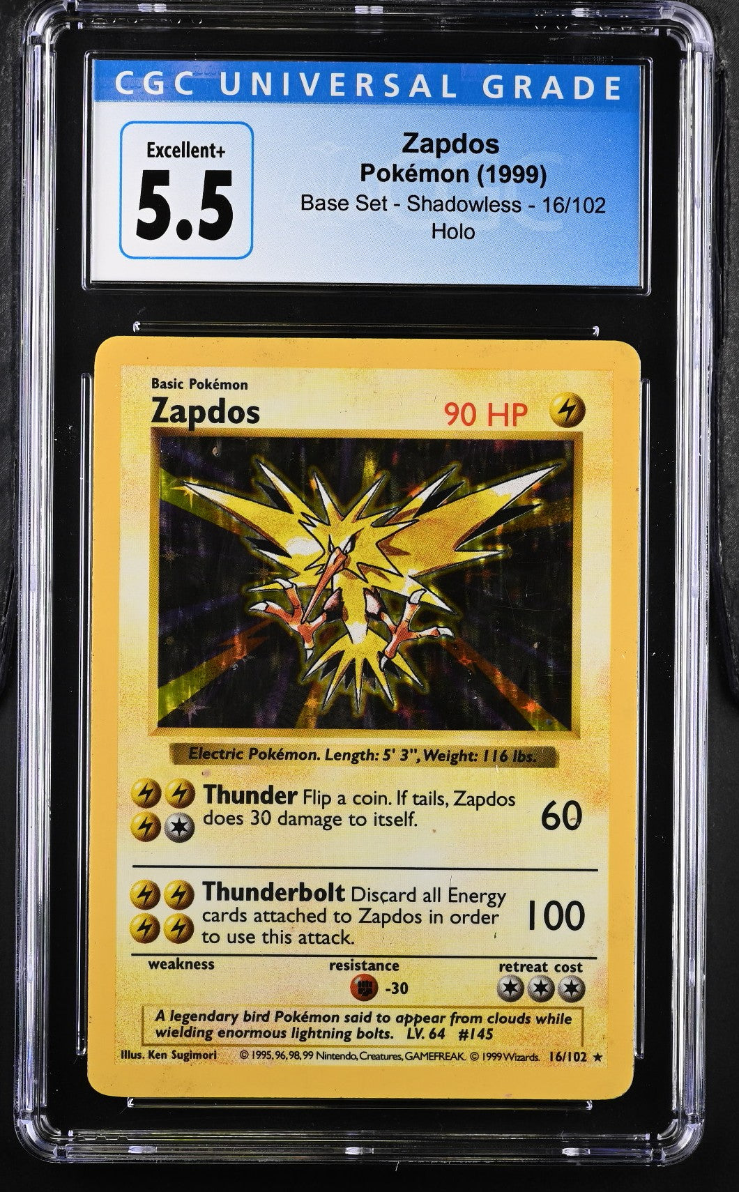 [CGC 5.5] BASE SET SHADOWLESS ZAPDOS # 3901776075