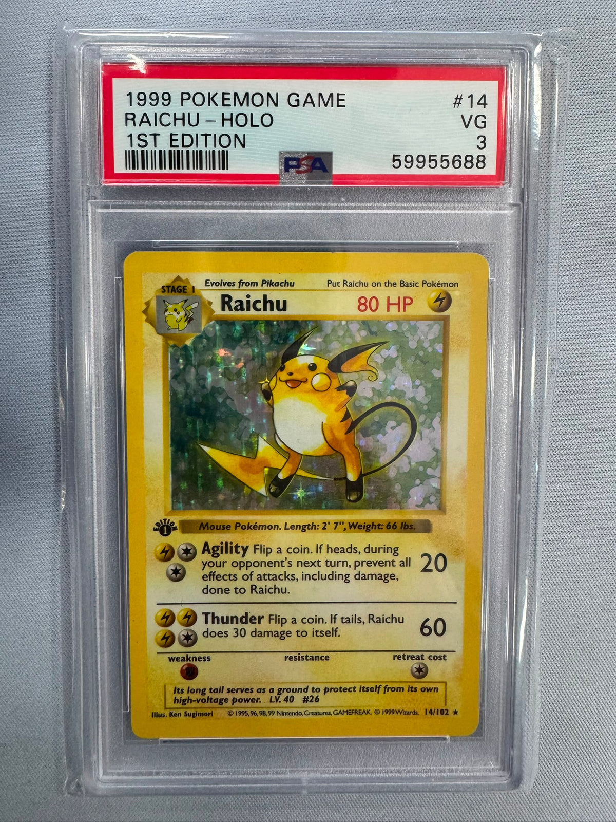 [PSA 3] 1999 POKEMON GAME #14 RAICHU-HOLO 1ST EDITION #59955688
