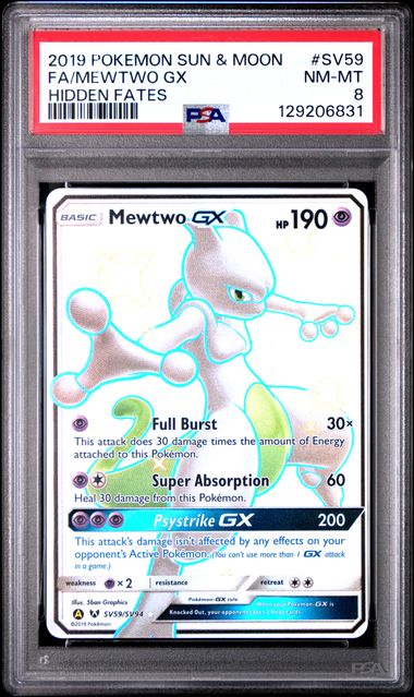[PSA 8] 2019 POKEMON SUN & MOON HIDDEN FATES #SV59/SV94 FA/MEWTWO GX #129206831