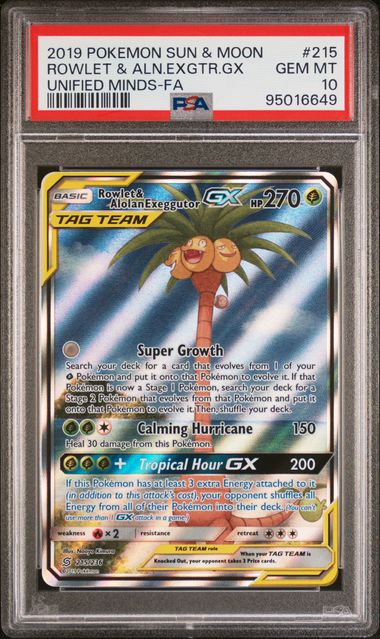 [PSA 10] UNIFIED MINDS #215/236 ROWLET & ALN.EXGTR.GX PSA9 #95016649