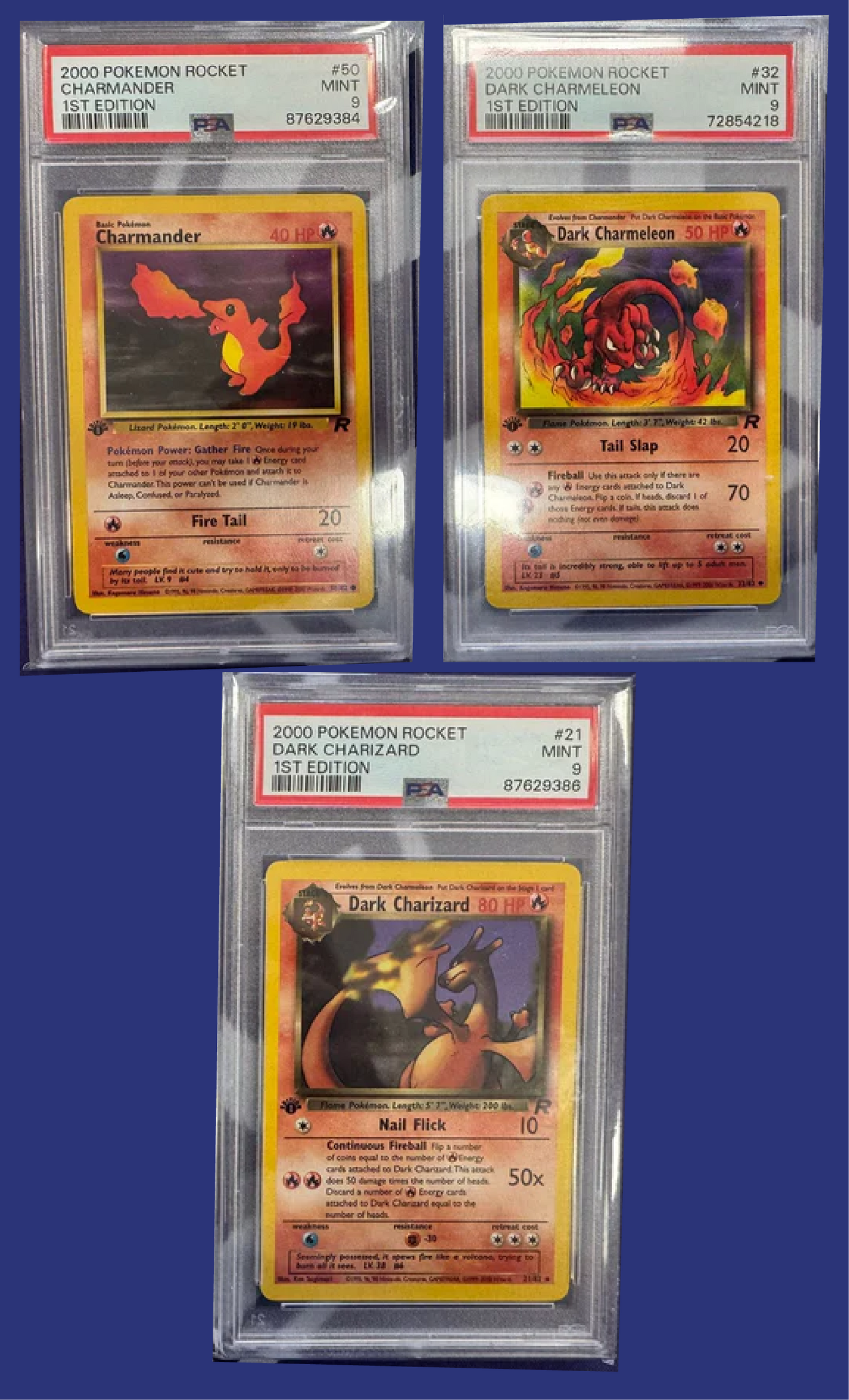 [PSA 9] 1st Edition Rocket Charizard line (Charmander/Charmelon/Charizard) #